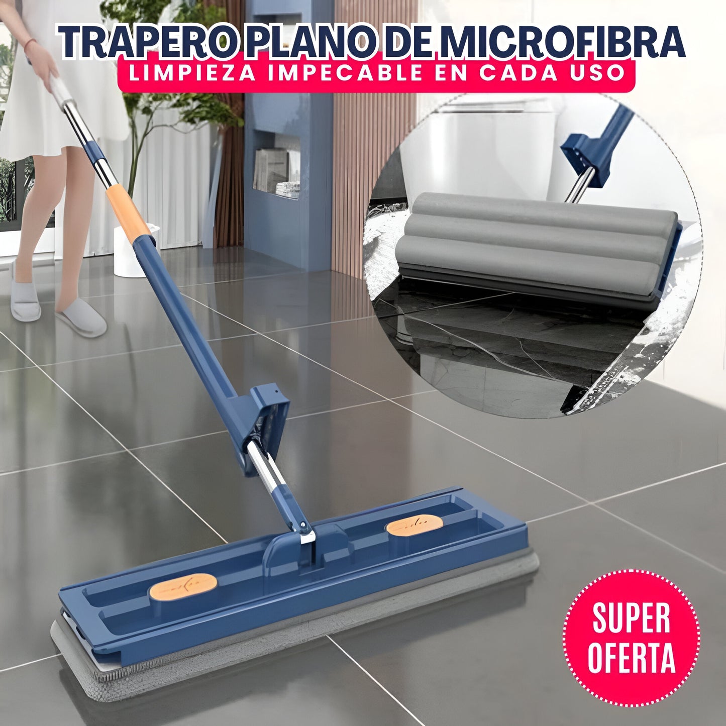TRAPERO PLANO INTELIGENTE MICROFIBRA + BALDE PLEGABLE| COLOR:GRIS