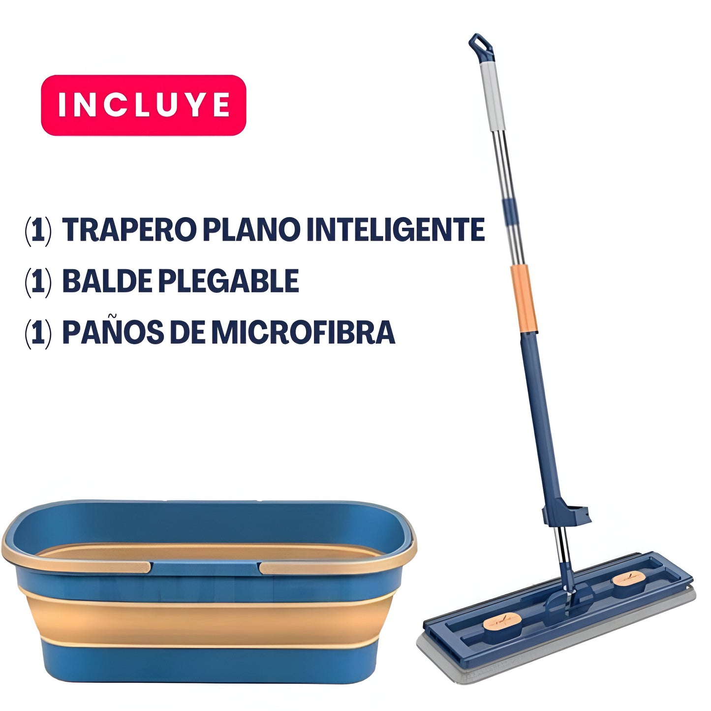 TRAPERO PLANO INTELIGENTE MICROFIBRA + BALDE PLEGABLE| COLOR:GRIS