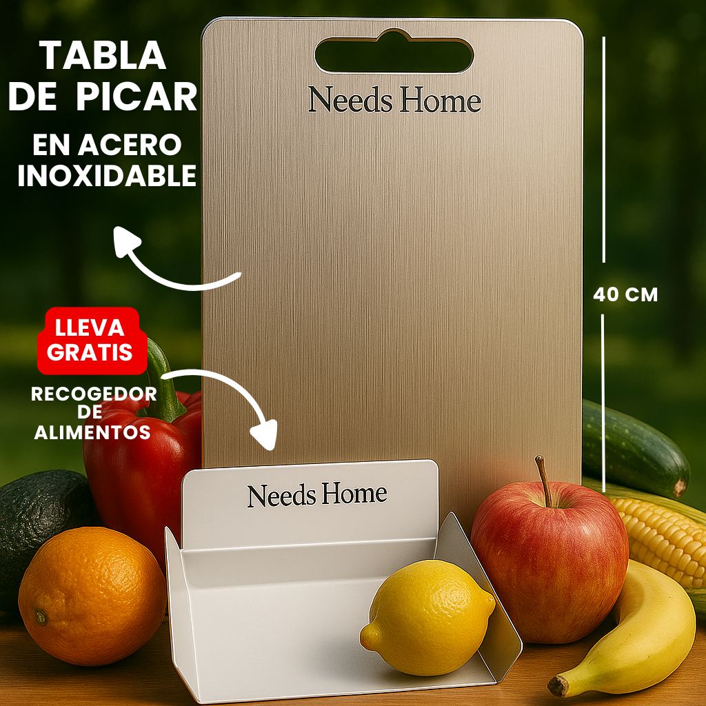 TitanWare™: Tabla para Picar en Acero Inoxidable+ Obsequio: Recogedor de Alimentos