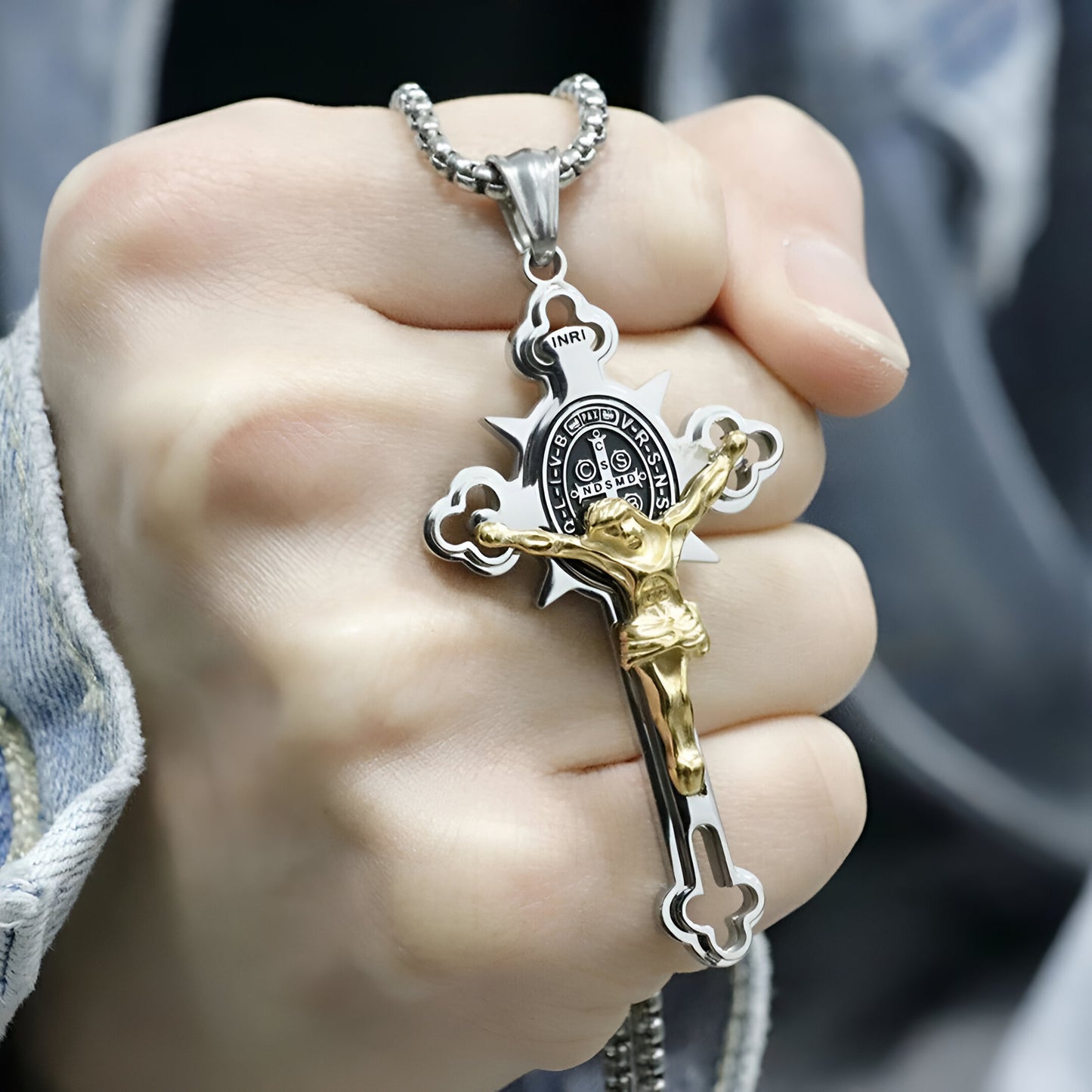CADENA CON CRUCIFIJO Y MEDALLA DE SAN BENITO | PROTECCIÓN PARA TU VIDA