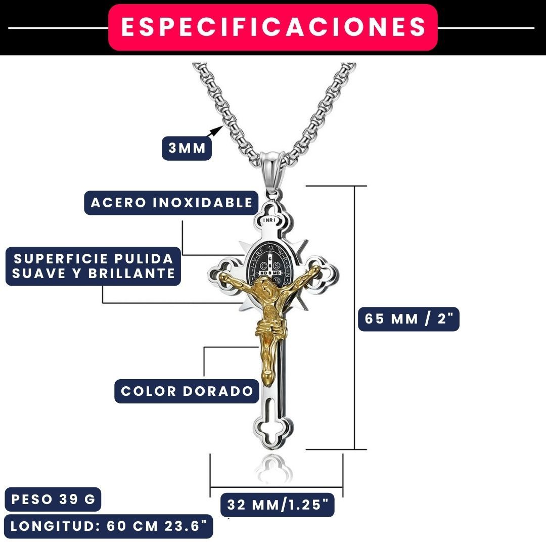 CADENA CON CRUCIFIJO Y MEDALLA DE SAN BENITO | PROTECCIÓN PARA TU VIDA