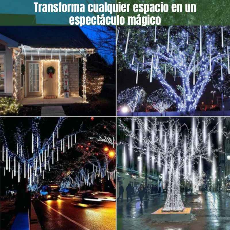 INSTALACIÓN LLUVIA DE METEORO 10 TUBOS CON 288 LUCES LED | PANEL SOLAR