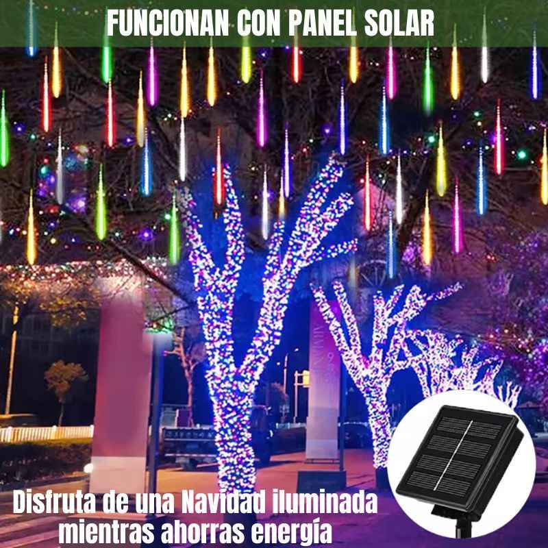 INSTALACIÓN LLUVIA DE METEORO 10 TUBOS CON 288 LUCES LED | PANEL SOLAR