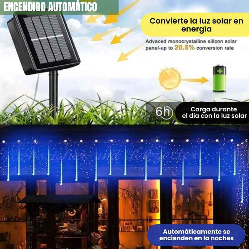 INSTALACIÓN LLUVIA DE METEORO 10 TUBOS CON 288 LUCES LED | PANEL SOLAR