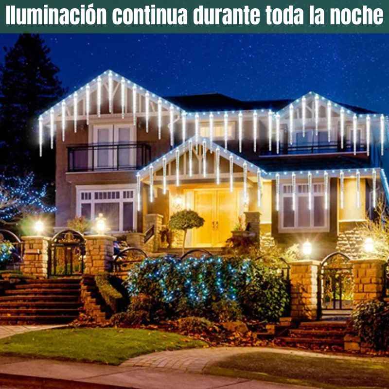 INSTALACIÓN LLUVIA DE METEORO 10 TUBOS CON 288 LUCES LED | PANEL SOLAR
