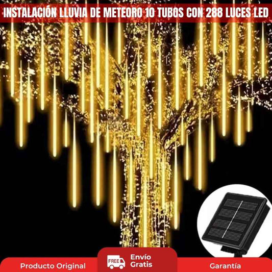 INSTALACIÓN LLUVIA DE METEORO 10 TUBOS CON 288 LUCES LED | PANEL SOLAR