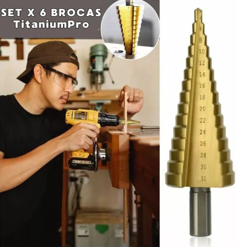 Titanium Pro: Set X 6 Brocas Escalonadas | Perforaciones rápidas y precisas