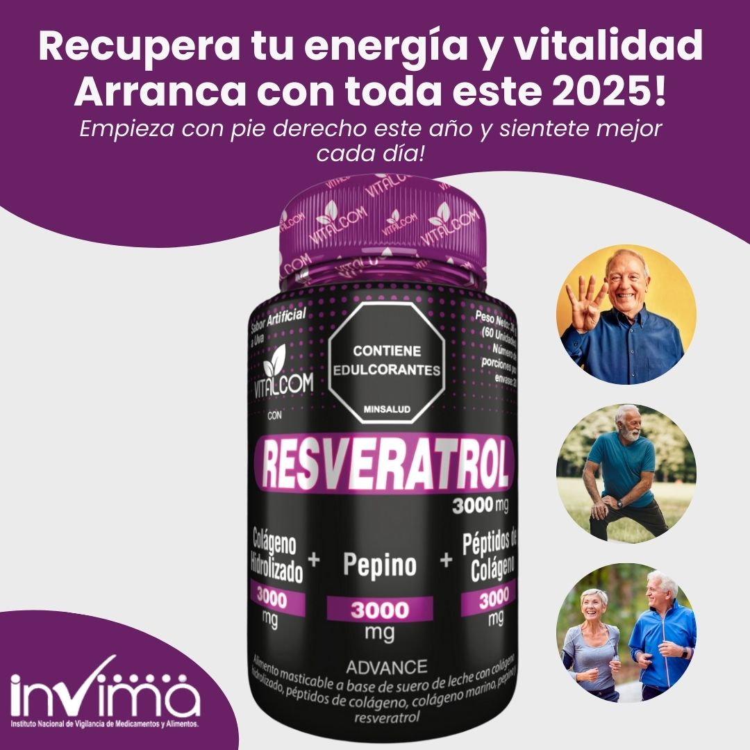 Resveratrol + Colágeno Hidrolizado + Péptidos de Colágeno 60 Capsulas