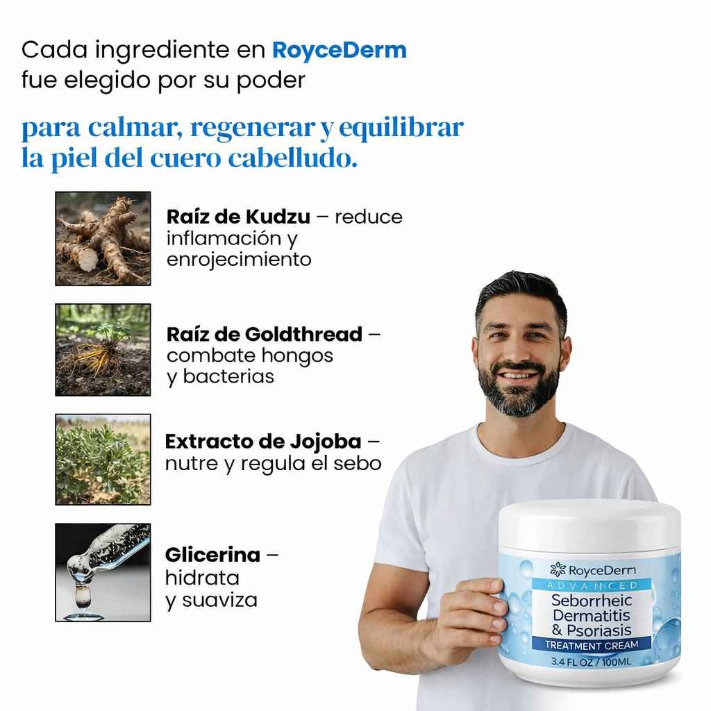 Roycederm™: bálsamo natural que alivia la caspa, psoriasis y dermatitis seborreica