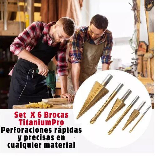 Titanium Pro: Set X 6 Brocas Escalonadas | Perforaciones rápidas y precisas