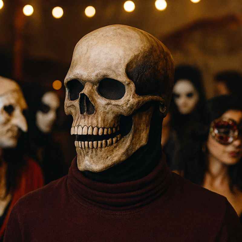 Mascara realista de calavera con mandíbula en movimiento
