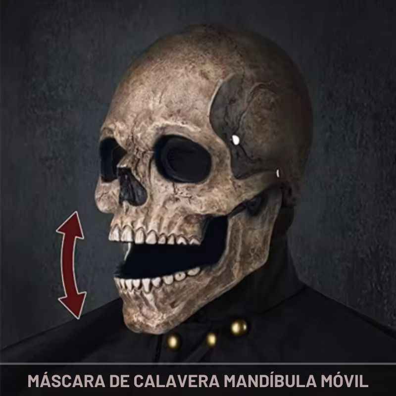 Mascara realista de calavera con mandíbula en movimiento