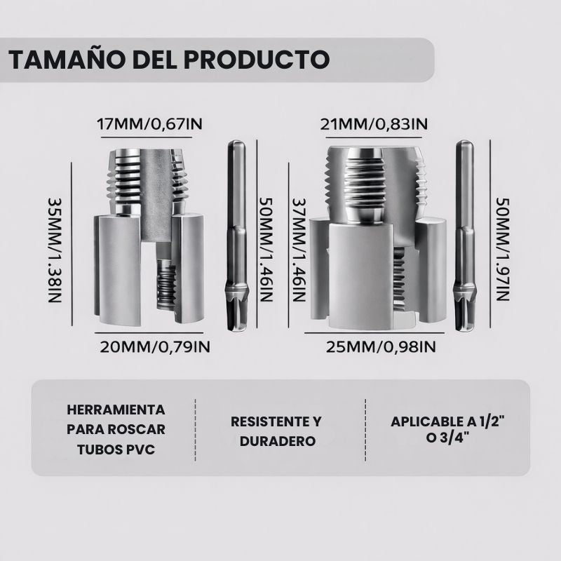 ThreadPro™: Herramienta para rosca de tubos 2 en 1 | Diámetro: 1/2", 3/4"