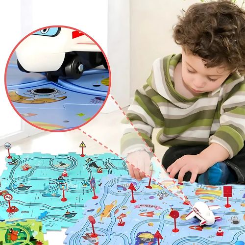 PuzzleDrive™ Pista de Rompecabezas con Auto Eléctrico | Incluye 25 Piezas para Armar