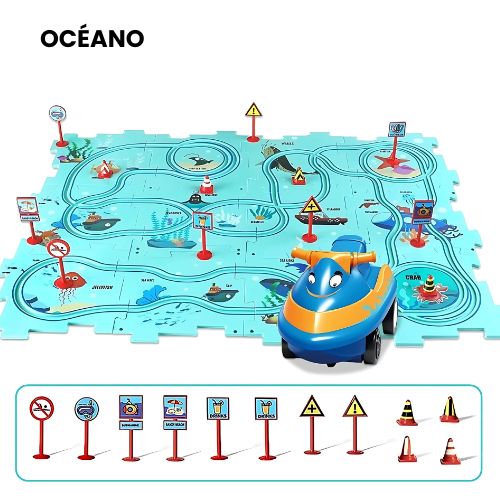 PuzzleDrive™ Pista de Rompecabezas con Auto Eléctrico | Incluye 25 Piezas para Armar