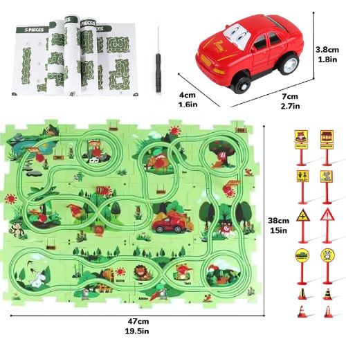 PuzzleDrive™ Pista de Rompecabezas con Auto Eléctrico | Incluye 25 Piezas para Armar