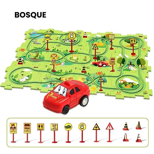PuzzleDrive™ Pista de Rompecabezas con Auto Eléctrico | Incluye 25 Piezas para Armar