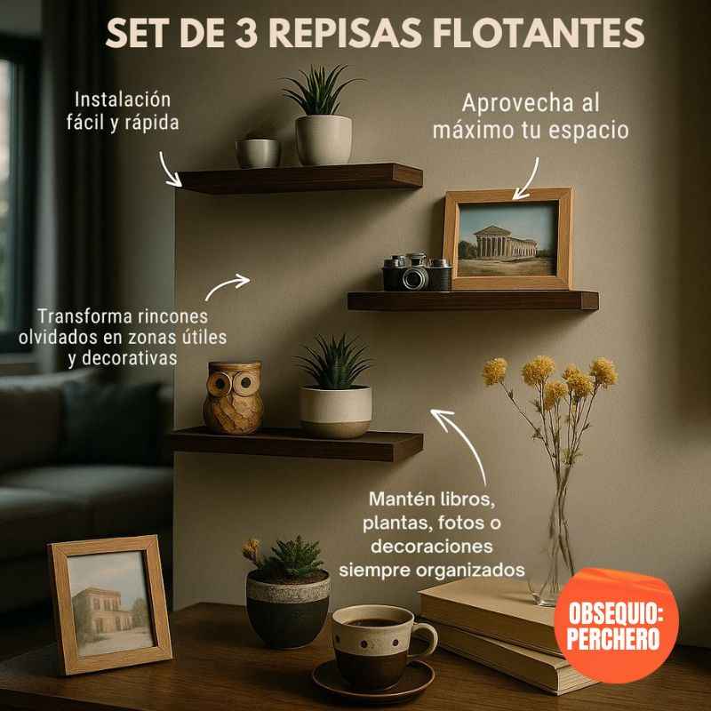 Kit x 3 Repisas Flotantantes + Regalo
