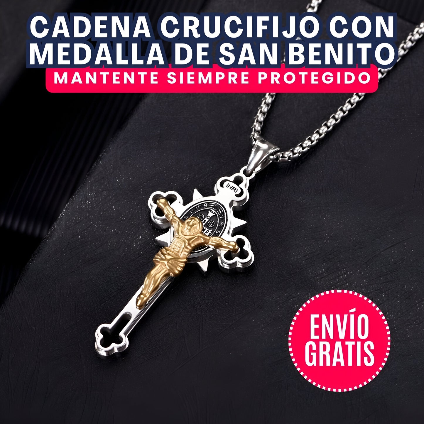 CADENA CON CRUCIFIJO Y MEDALLA DE SAN BENITO | PROTECCIÓN PARA TU VIDA