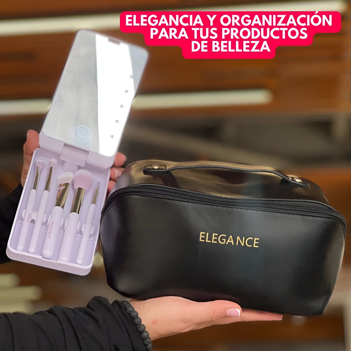 ELGANCEBAG™: ORGANIZADOR PREMIUM DE MAQUILLAJE | OBSEQUIO: SET DE BROCHAS CON ESPEJO