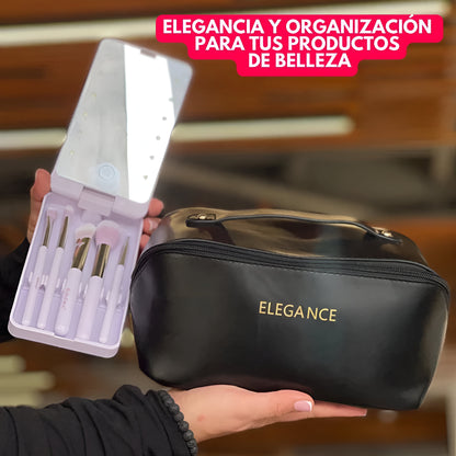 ELGANCEBAG™: ORGANIZADOR PREMIUM DE MAQUILLAJE | OBSEQUIO: SET DE BROCHAS CON ESPEJO