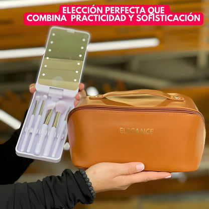 ELGANCEBAG™: ORGANIZADOR PREMIUM DE MAQUILLAJE | OBSEQUIO: SET DE BROCHAS CON ESPEJO