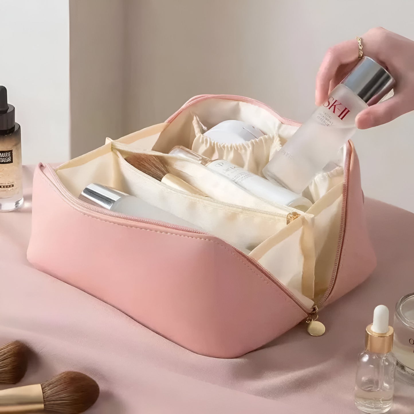 ELGANCEBAG™: ORGANIZADOR PREMIUM DE MAQUILLAJE | OBSEQUIO: SET DE BROCHAS CON ESPEJO