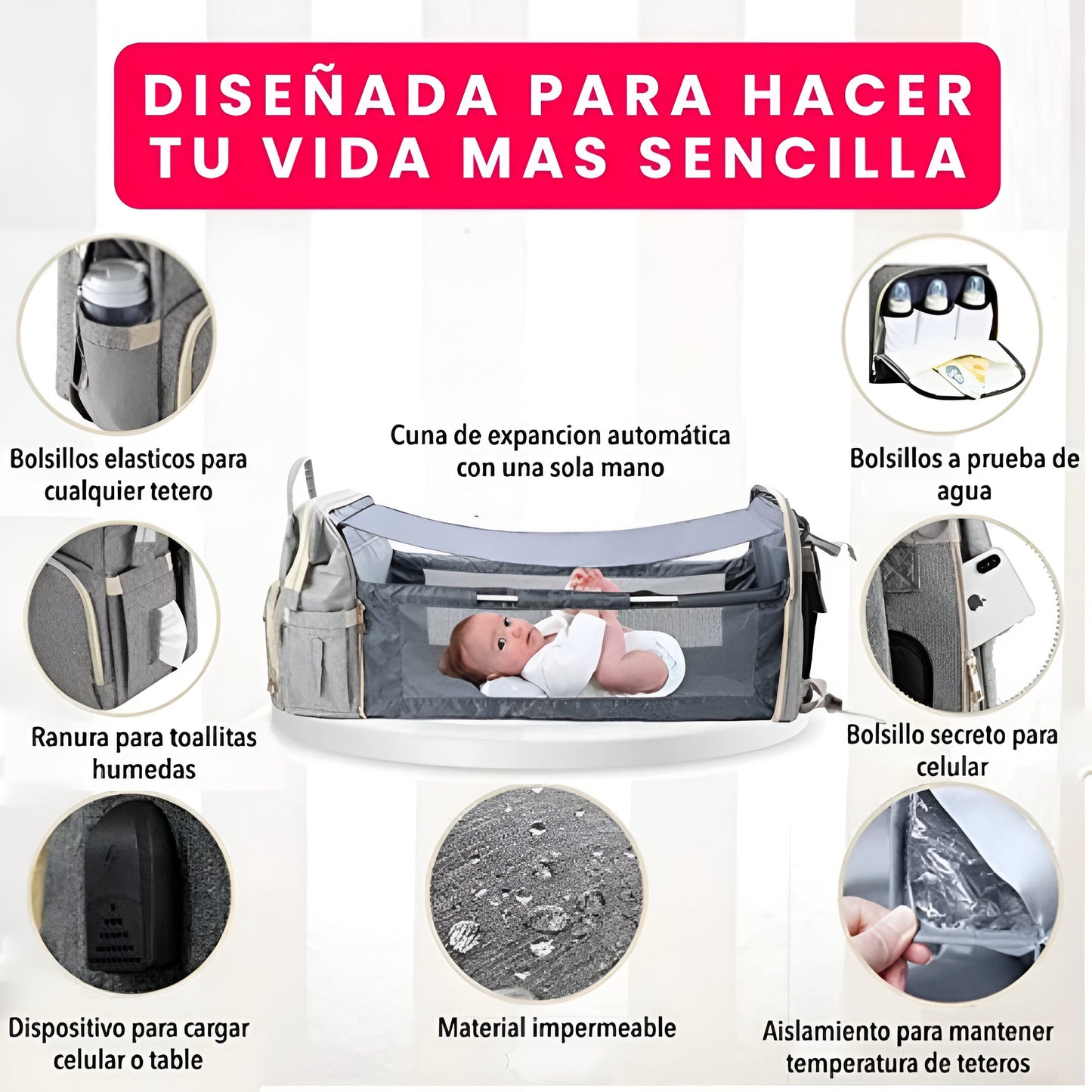 BABYBAG™:PAÑALERA PREMIUM 3 EN 1 | MORRAL, CUNA Y CAMBIADOR | INCLUYE OBSEQUIO