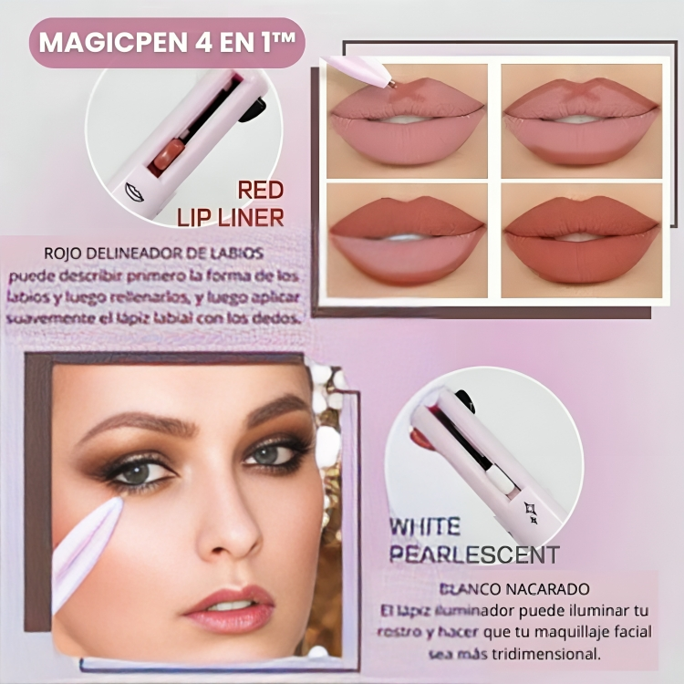 MAGICPEN™ : LÁPIZ DE MAQUILLAJE 4 EN 1 | DELINEADOR OJOS, CEJAS, LABIOS E ILUMINADOR