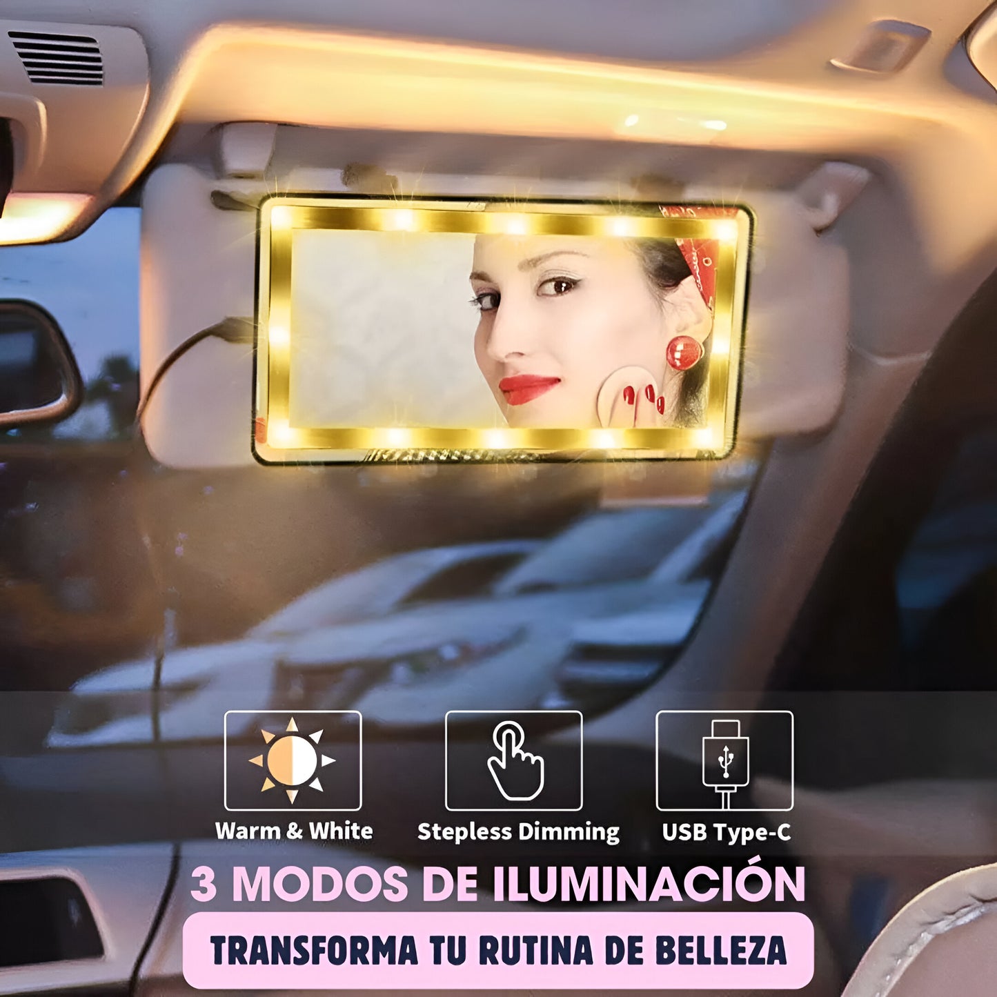 CARGLOW™: ESPEJO CON LUZ LED PARA CARRO