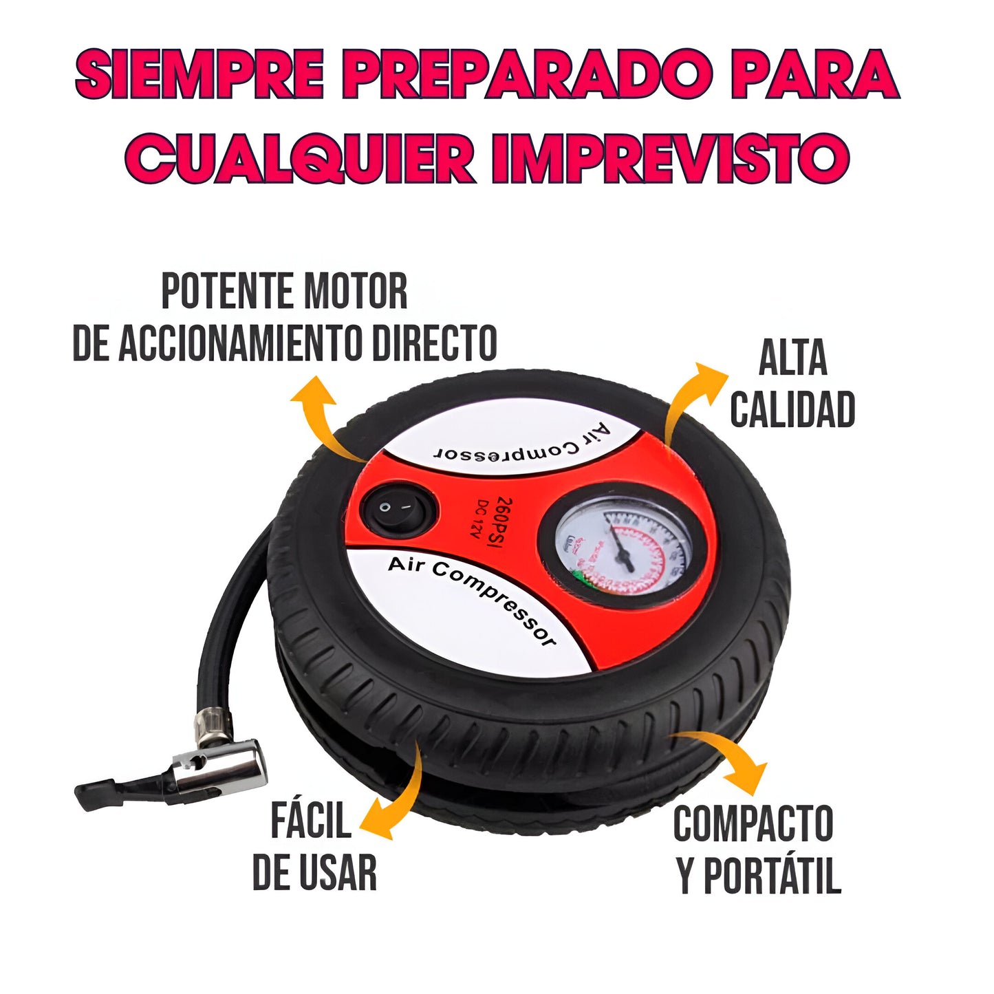 TIREFLEX™:MINI COMPRESOR DE AIRE PORTATIL(SOLUCIÓN PARA EMERGENCIAS)