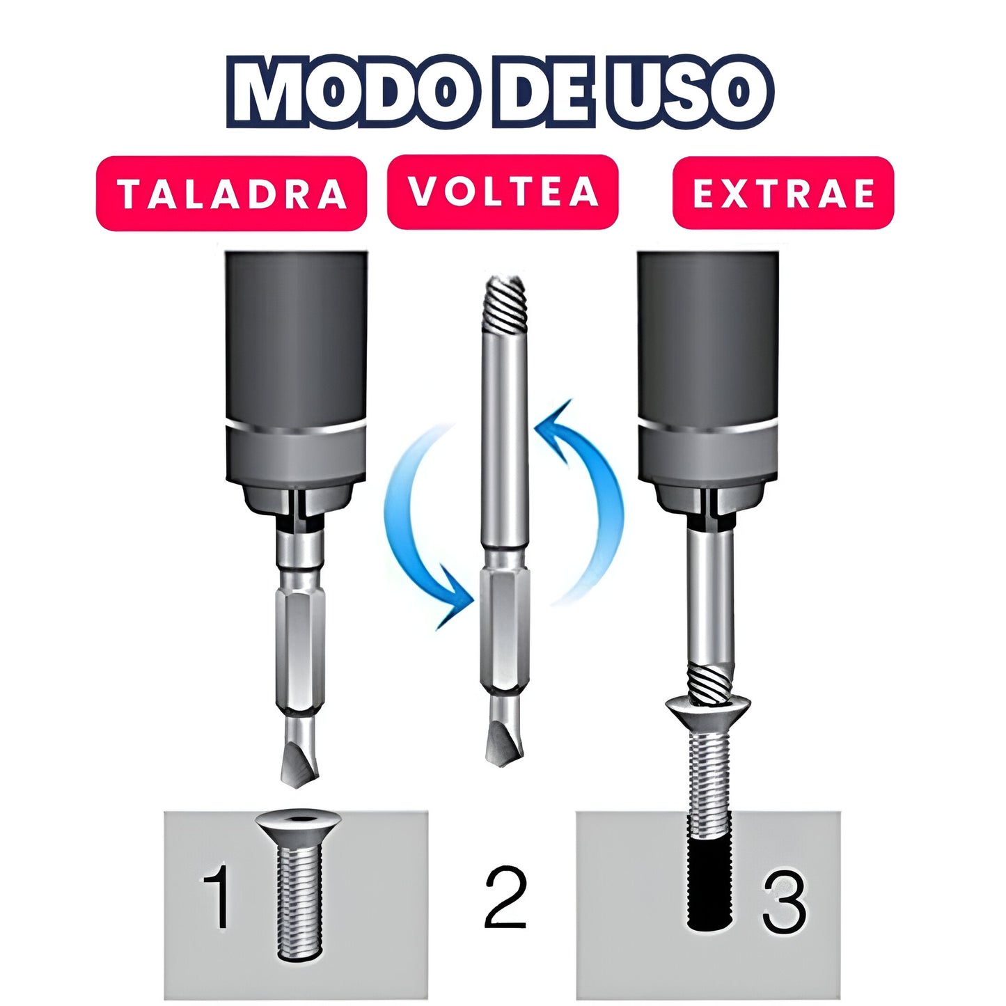 SCREWOUT™: SET X 4 BROCAS EXTRACTOR DE TORNILLOS DAÑADOS | RÁPIDO Y SEGURO