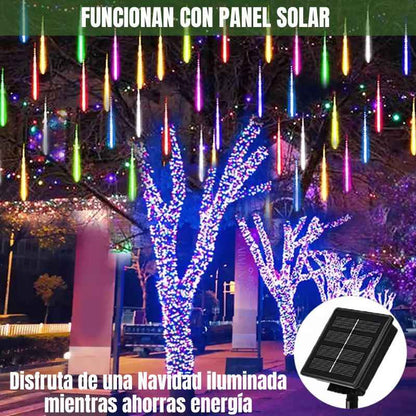 INSTALACIÓN LLUVIA DE METEORO 10 TUBOS CON 288 LUCES LED | PANEL SOLAR