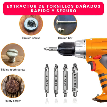 SCREWOUT™: SET X 4 BROCAS EXTRACTOR DE TORNILLOS DAÑADOS | RÁPIDO Y SEGURO