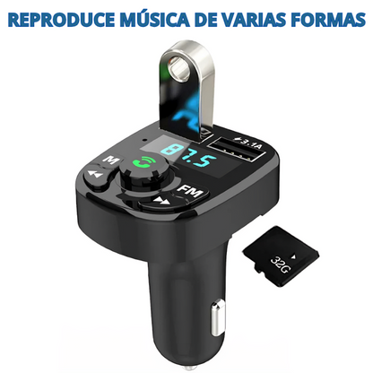 TRANSMISOR FM BLUETOOTH DE ÚLTIMA GENERACIÓN CON CARGADOR RÁPIDO USB