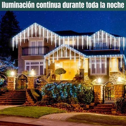 INSTALACIÓN LLUVIA DE METEORO 10 TUBOS CON 288 LUCES LED | PANEL SOLAR