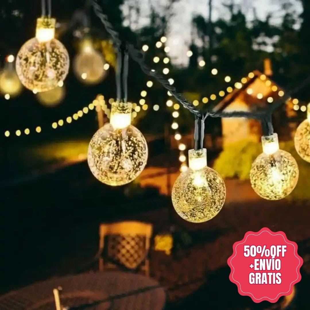 SolarGlow™: Luces Navideñas para exteriores 7.5 m y 50 Bombillos LED | Incluye: Panel Solar