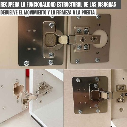 PlacaFix™: Kit X 8 Placas de reparación para bisagras, Incluye; Tornillos