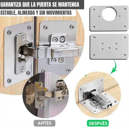 PlacaFix™: Kit X 8 Placas de reparación para bisagras, Incluye; Tornillos