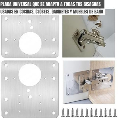 PlacaFix™: Kit X 8 Placas de reparación para bisagras, Incluye; Tornillos