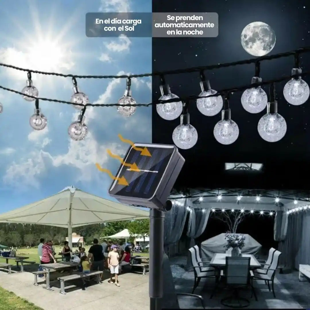 SolarGlow™: Luces Navideñas para exteriores 7.5 m y 50 Bombillos LED | Incluye: Panel Solar