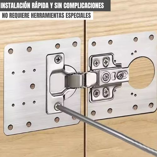 PlacaFix™: Kit X 8 Placas de reparación para bisagras, Incluye; Tornillos