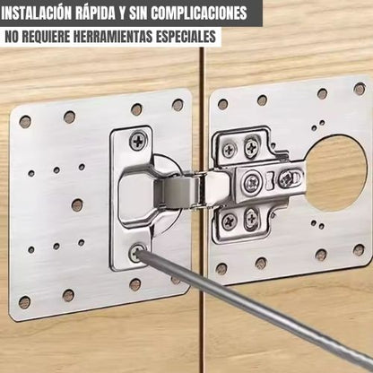 PlacaFix™: Kit X 8 Placas de reparación para bisagras, Incluye; Tornillos