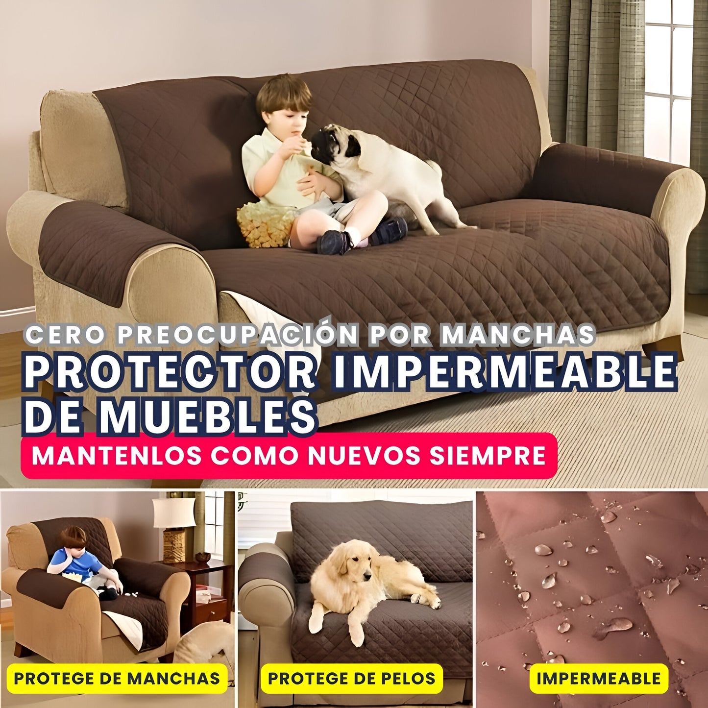 COUCHCOVER™:PROTECTOR PARA SOFÁ ANTIFLUIDOS Y ACOLCHADO DOBLE FAZ