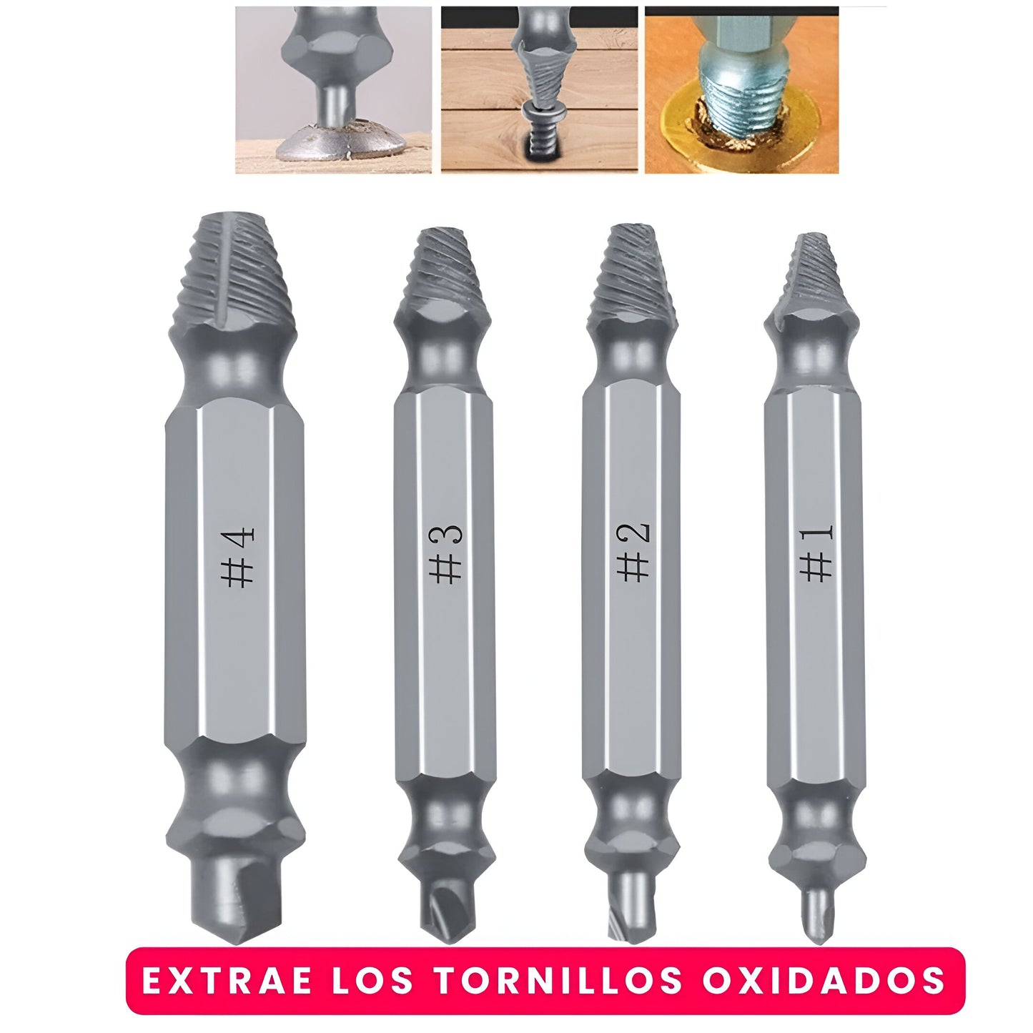 SCREWOUT™: SET X 4 BROCAS EXTRACTOR DE TORNILLOS DAÑADOS | RÁPIDO Y SEGURO