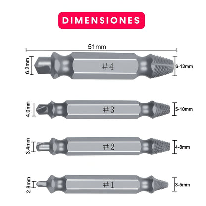 SCREWOUT™: SET X 4 BROCAS EXTRACTOR DE TORNILLOS DAÑADOS | RÁPIDO Y SEGURO