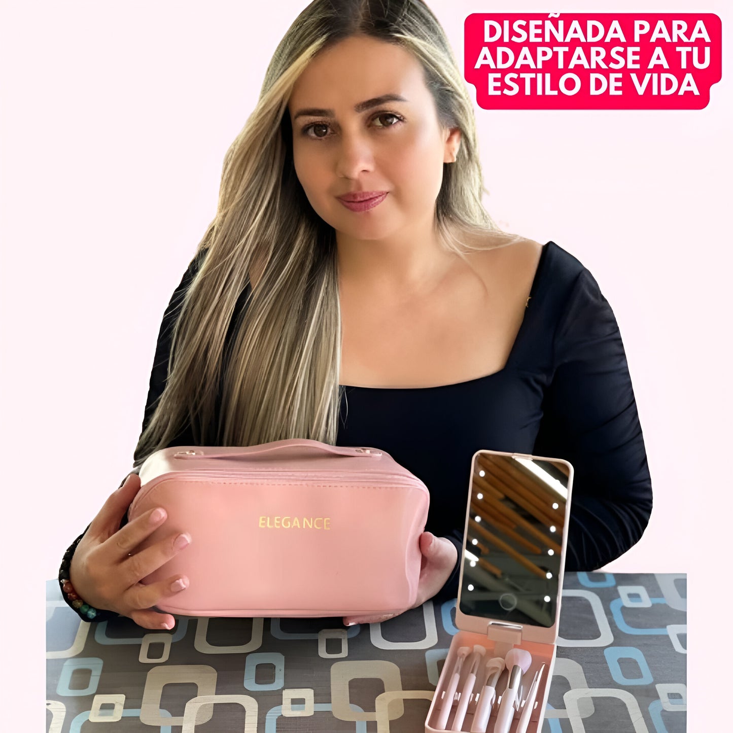 ELGANCEBAG™: ORGANIZADOR PREMIUM DE MAQUILLAJE | OBSEQUIO: SET DE BROCHAS CON ESPEJO