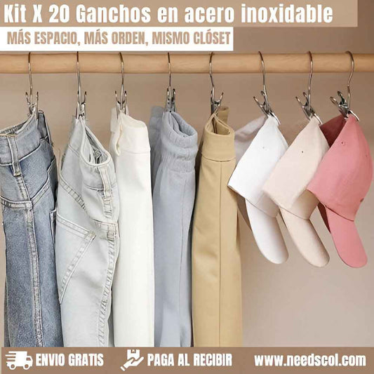 HangFix™: Kit X 20 Ganchos en acero inoxidable para colgar prendas