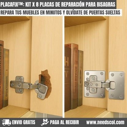 PlacaFix™: Kit X 8 Placas de reparación para bisagras, Incluye; Tornillos