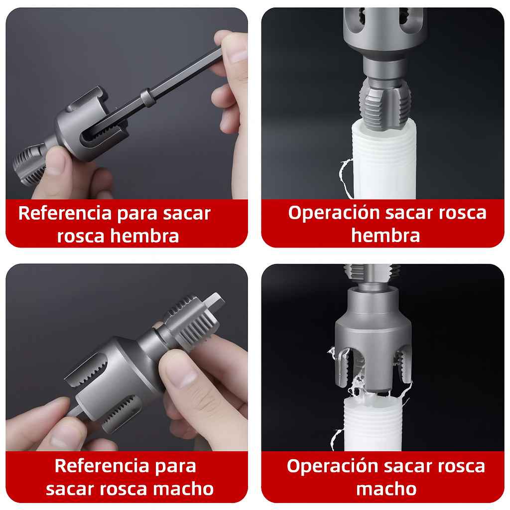 ThreadPro™: Herramienta para rosca de tubos 2 en 1 | Diámetro: 1/2", 3/4"